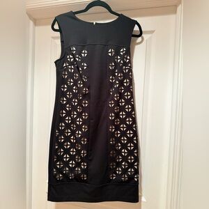 Laundry Elegant Black Sleeveless Geometric Pattern Mini  Dress